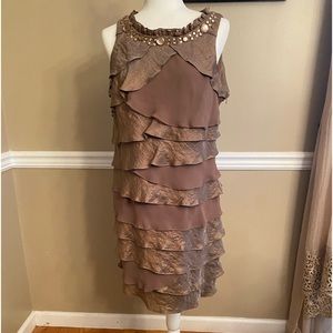 S.L. Fashions Tiered Shimmer Shift Dress with matching purse